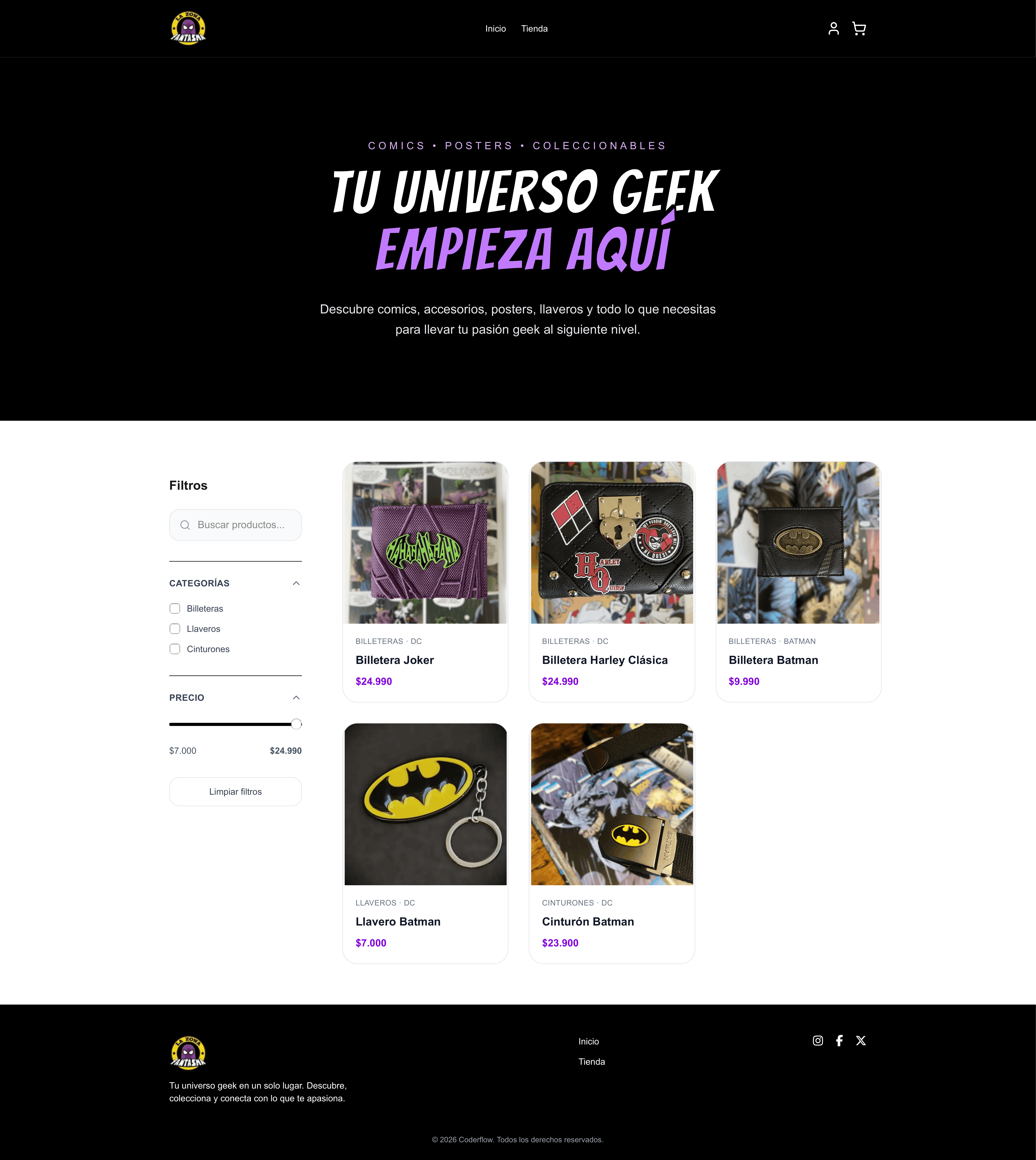 Página principal del ecommerce de La Zona Fantasma